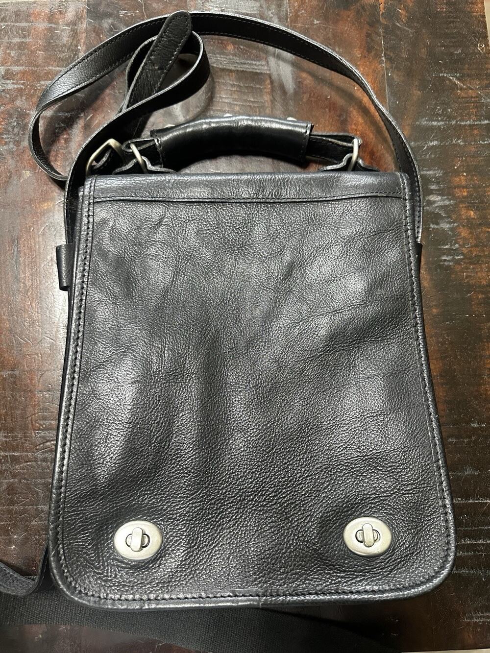 Vtg Del Monte Crossbody Saddle Bag Handbag Organizer Black Italian Leather Lined